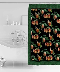 Watercolor Peach Shower Curtain with Vintage Texture and Green Plant Print