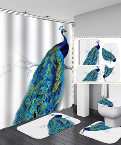 Watercolor Peacock Shower Curtain with Lid, Stylish Bathroom Accessory Set