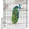 Watercolor Peacock and Wood Grain Print Shower Curtain for Bathroom Decor