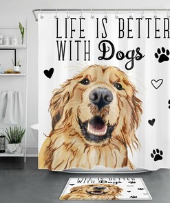 Watercolor Pet Dog Print Shower Curtain For Animal Lovers