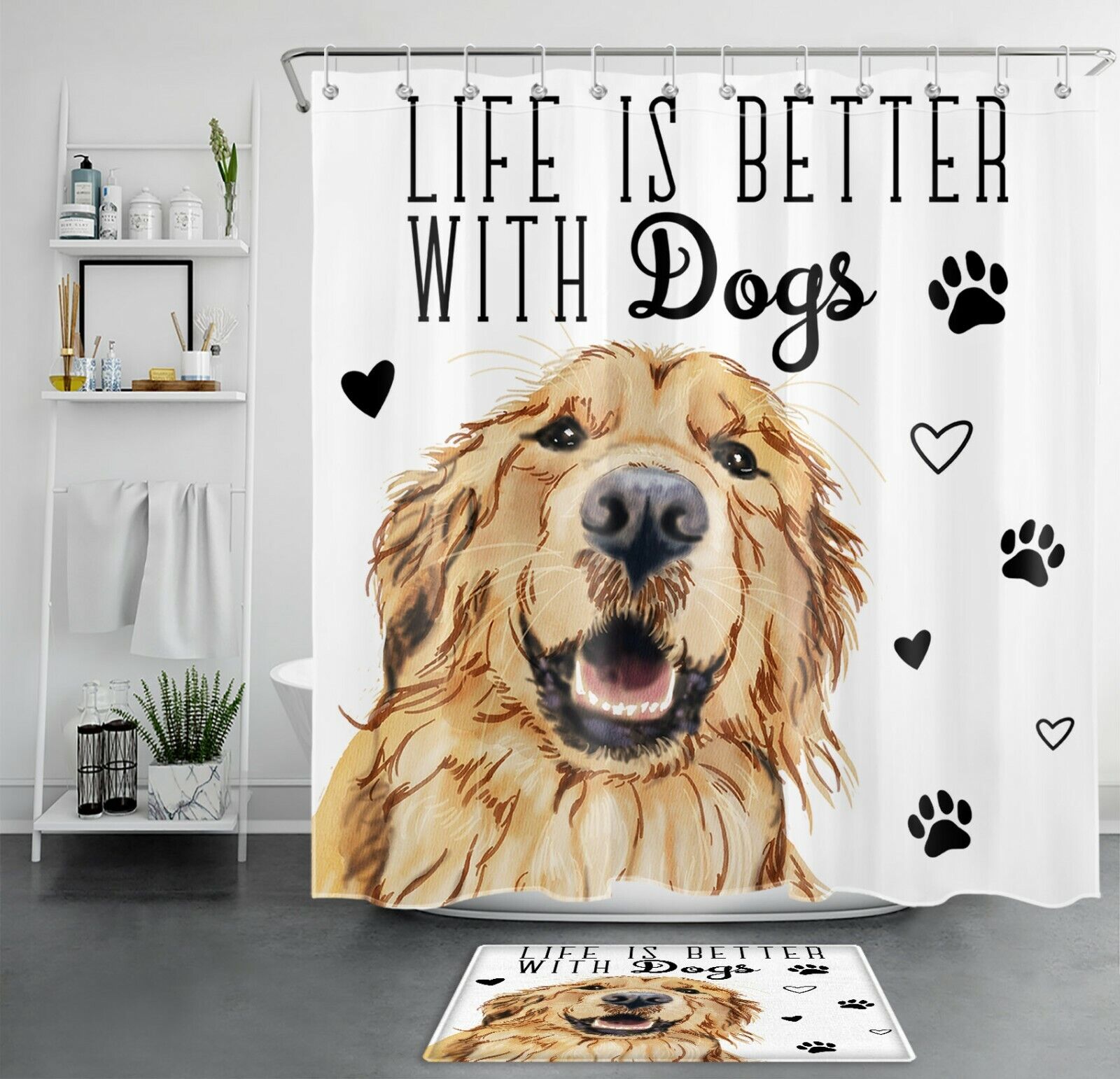 Watercolor Pet Dog Print Shower Curtain For Animal Lovers
