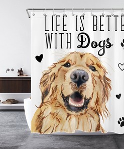 Watercolor Pet Dog Print Shower Curtain For Animal Lovers