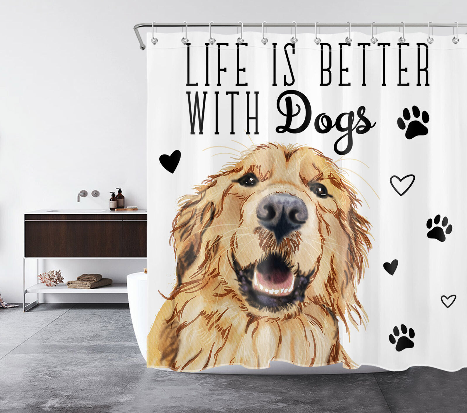 Watercolor Pet Dog Print Shower Curtain For Animal Lovers