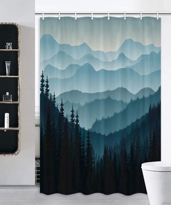 Watercolor Pine Trees RV Shower Curtain for Camper Trailer Camping Bathroom