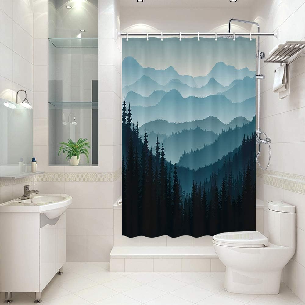 Watercolor Pine Trees RV Shower Curtain for Camper Trailer Camping Bathroom