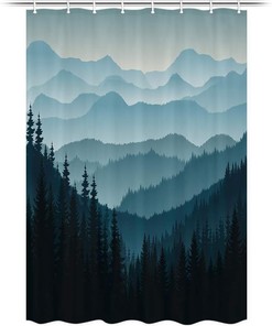 Watercolor Pine Trees RV Shower Curtain for Camper Trailer Camping Bathroom