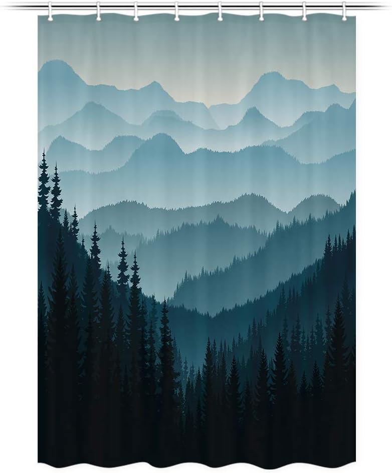 Watercolor Pine Trees RV Shower Curtain for Camper Trailer Camping Bathroom
