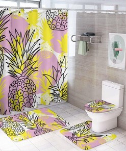 Watercolor Pineapple Shower Curtain, Waterproof Bathroom Decor by Vantaso