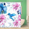 Watercolor Pink And Blue Hummingbirds Shower Curtain With Flower Design
