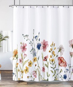 Watercolor Pink Floral Botanical Shower Curtain for Spring Bathroom Theme