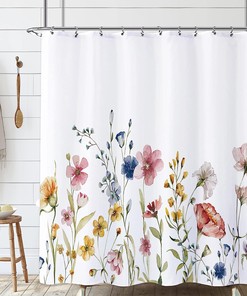 Watercolor Pink Floral Botanical Shower Curtain for Spring Bathroom Theme