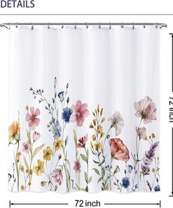 Watercolor Pink Floral Botanical Shower Curtain for Spring Bathroom Theme