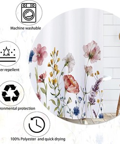 Watercolor Pink Floral Botanical Shower Curtain for Spring Bathroom Theme
