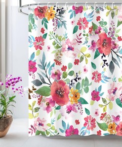 Watercolor Pink Floral Girls Bathroom Shower Curtain