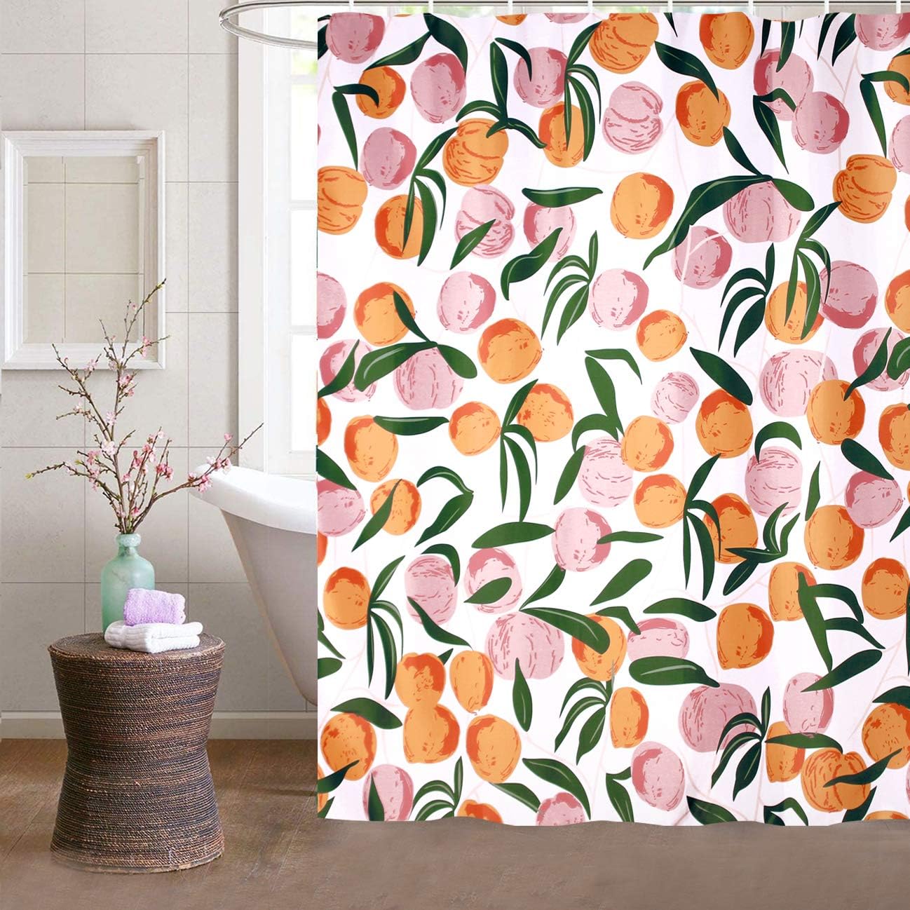 Watercolor Pink Fruits Design Shower Curtain for Bathroom