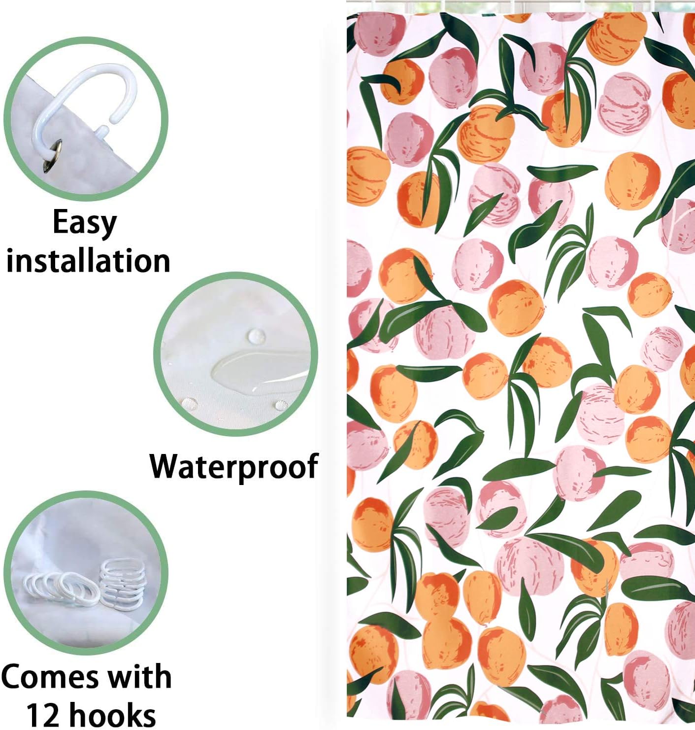 Watercolor Pink Fruits Design Shower Curtain for Bathroom