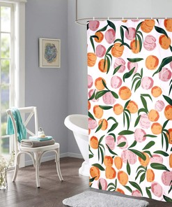 Watercolor Pink Fruits Design Shower Curtain for Bathroom