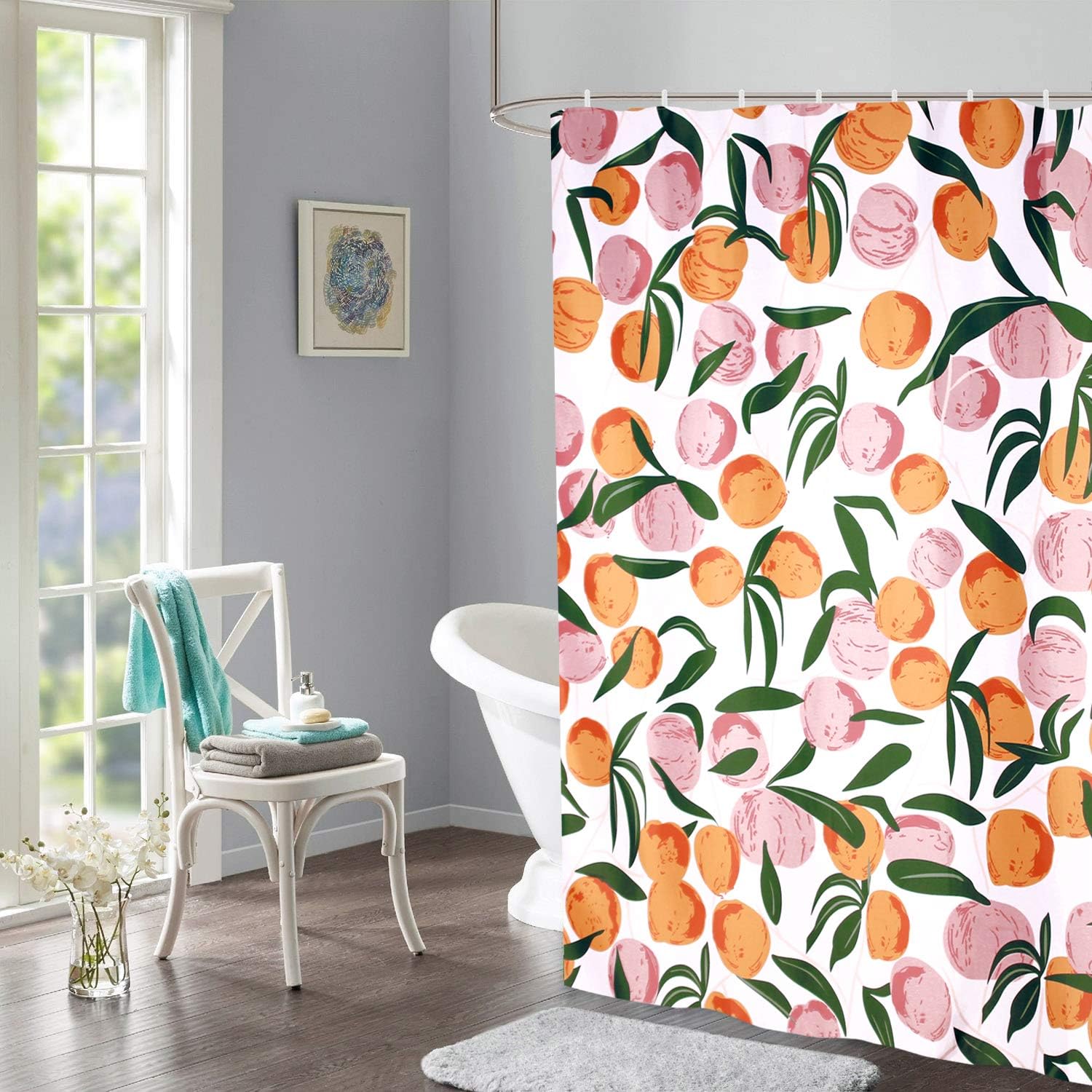 Watercolor Pink Fruits Design Shower Curtain for Bathroom