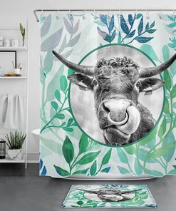 Watercolor Plants Highland Green Leaf Cow Print Shower Curtain, Bring Nature to Your Bathroom