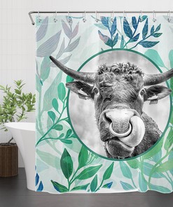 Watercolor Plants Highland Green Leaf Cow Print Shower Curtain, Bring Nature to Your Bathroom