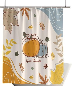 Watercolor Pumpkin Maple Leaf Abstract Art Privacy Fabric Shower Curtain