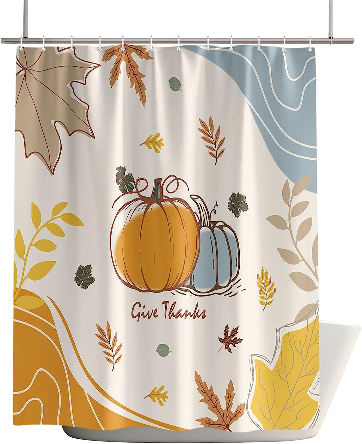 Watercolor Pumpkin Maple Leaf Abstract Art Privacy Fabric Shower Curtain