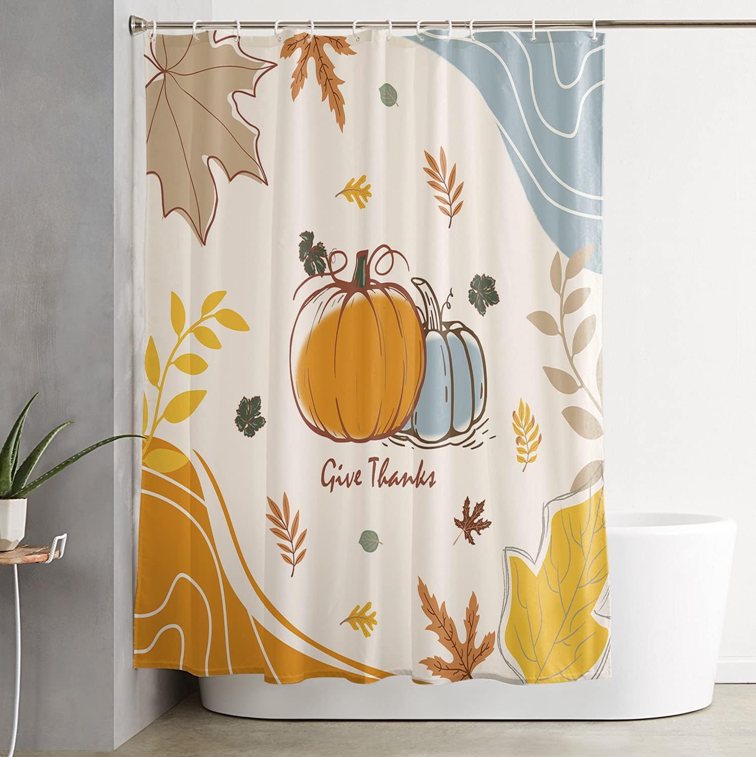 Watercolor Pumpkin Maple Leaf Abstract Art Privacy Fabric Shower Curtain