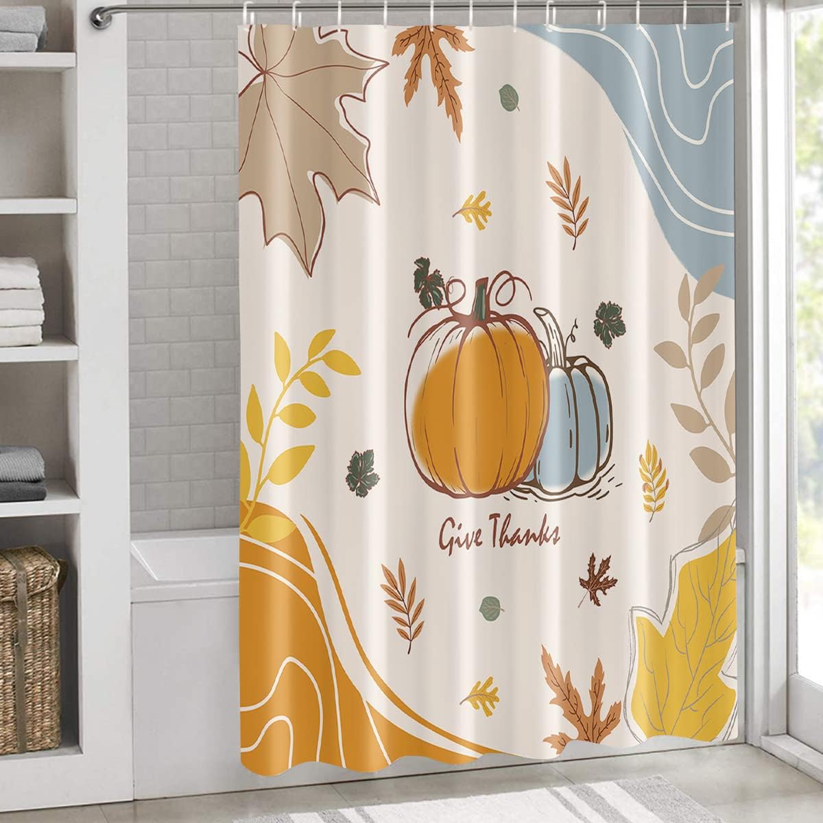 Watercolor Pumpkin Maple Leaf Abstract Art Privacy Fabric Shower Curtain