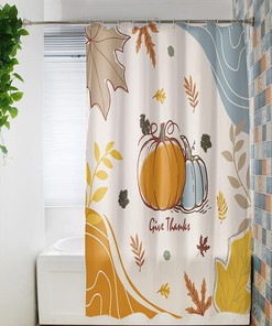 Watercolor Pumpkin Maple Leaf Abstract Art Privacy Fabric Shower Curtain