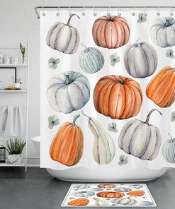 Watercolor Pumpkins Shower Curtain, Rustic Autumn Bathroom Decor