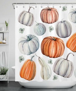 Watercolor Pumpkins Shower Curtain, Rustic Autumn Bathroom Decor