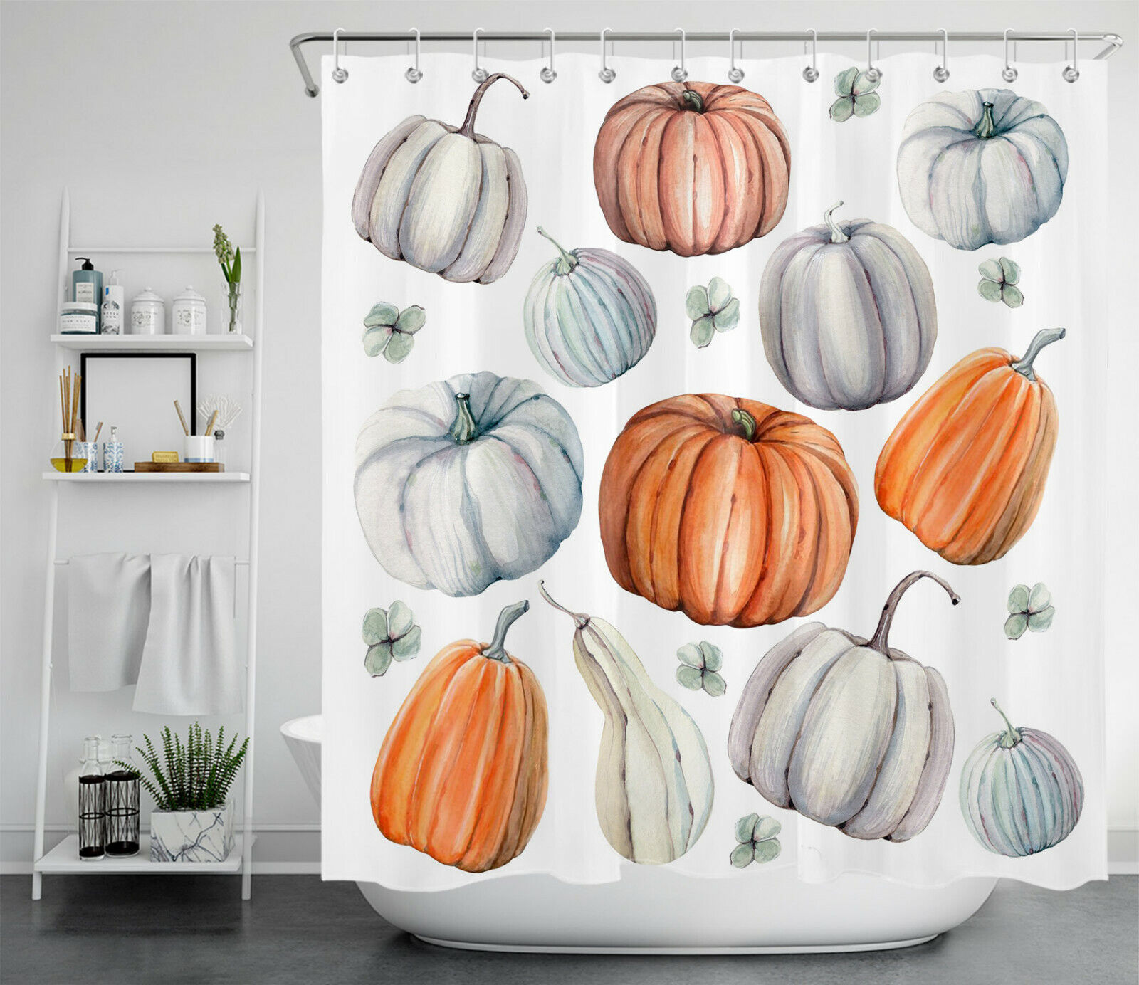 Watercolor Pumpkins Shower Curtain, Rustic Autumn Bathroom Decor