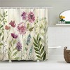Watercolor Purple Floral Minimalist Shower Curtain with Chrysanthemum and Dandelion Print