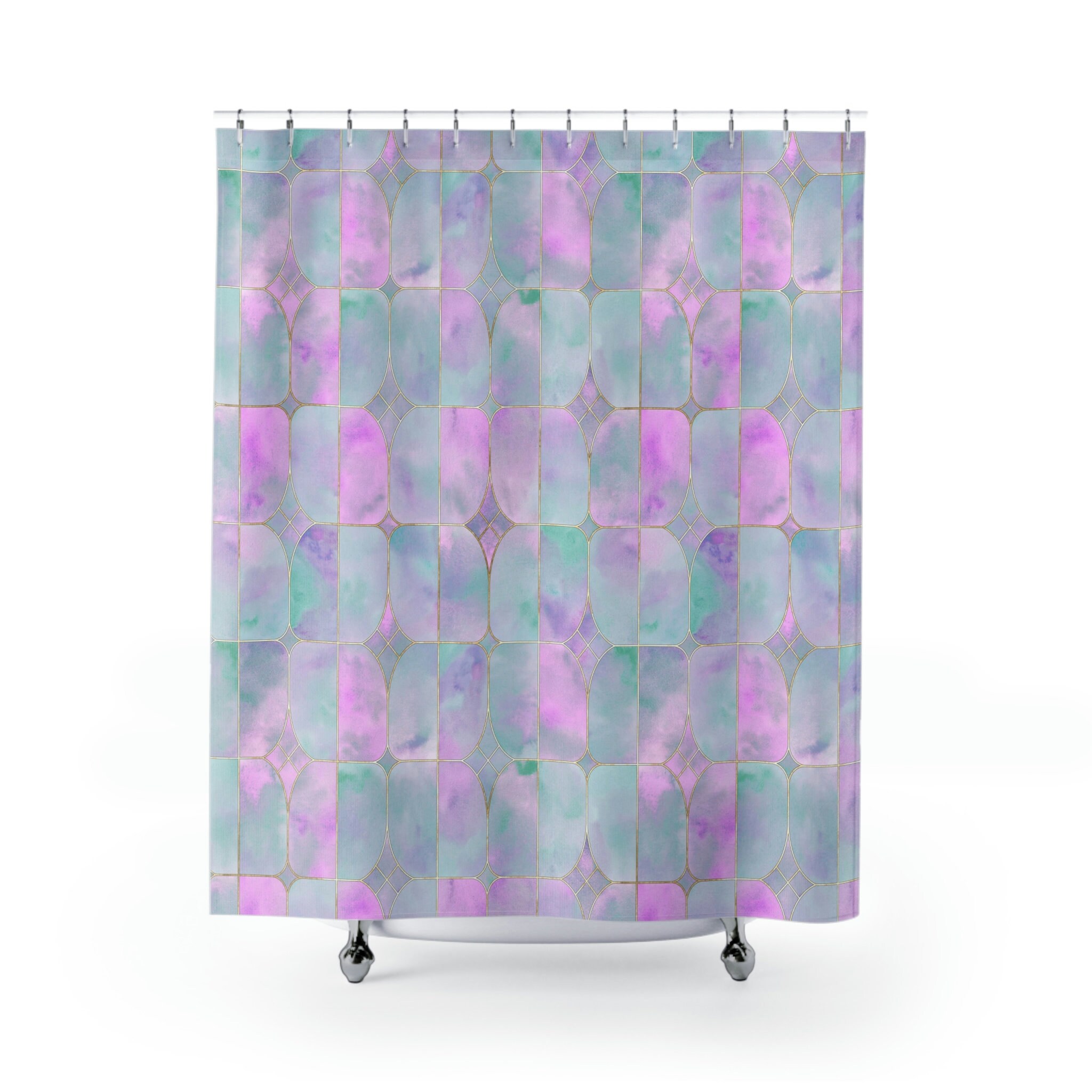 Watercolor Purple Pink Stained Glass Shower Curtain For Vibrant Bathroom