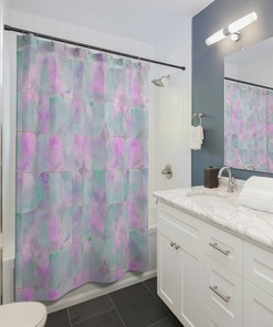 Watercolor Purple Pink Stained Glass Shower Curtain For Vibrant Bathroom
