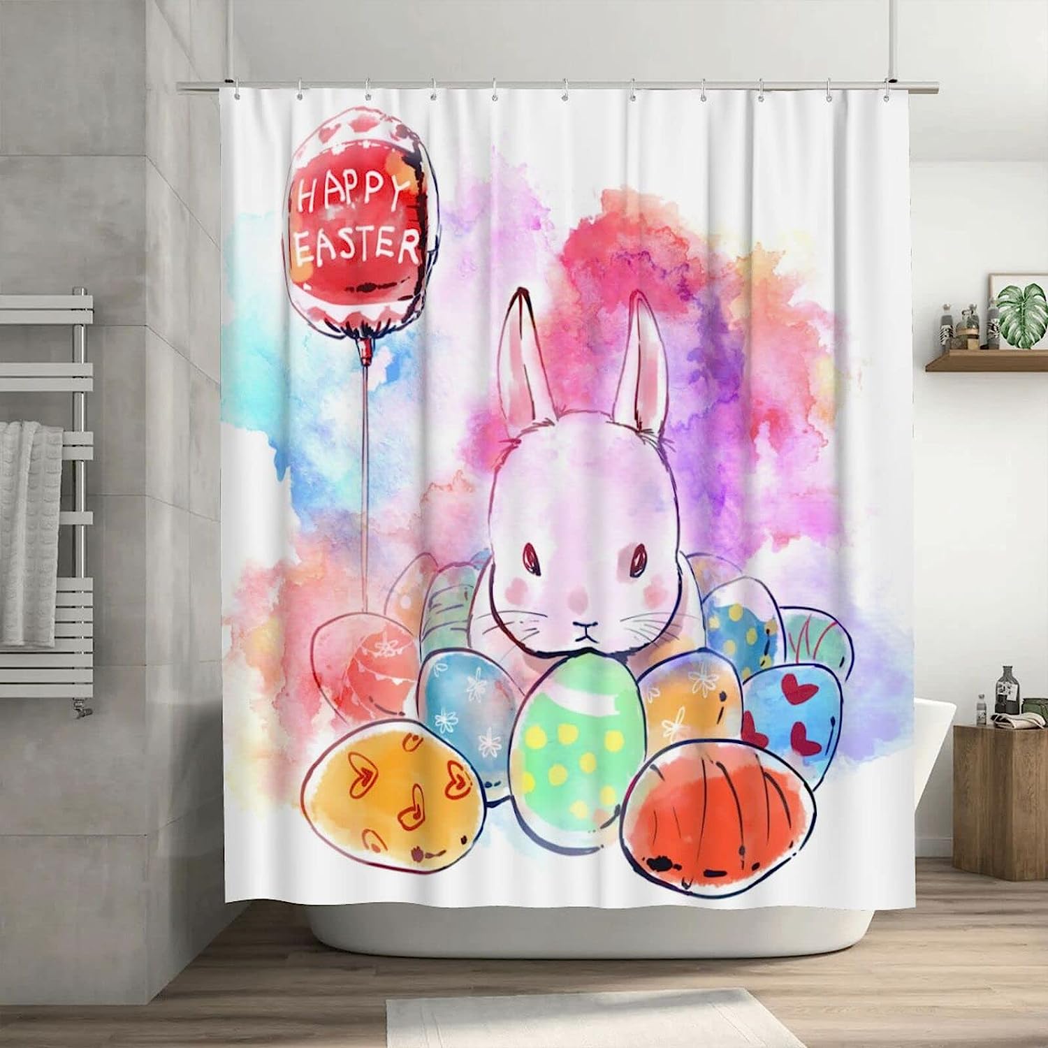 Watercolor Red Balloon Kids Bathroom Shower Curtain