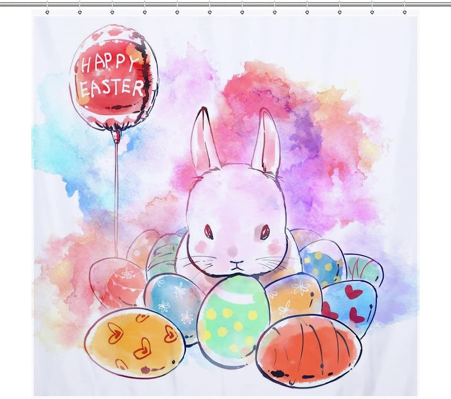 Watercolor Red Balloon Kids Bathroom Shower Curtain