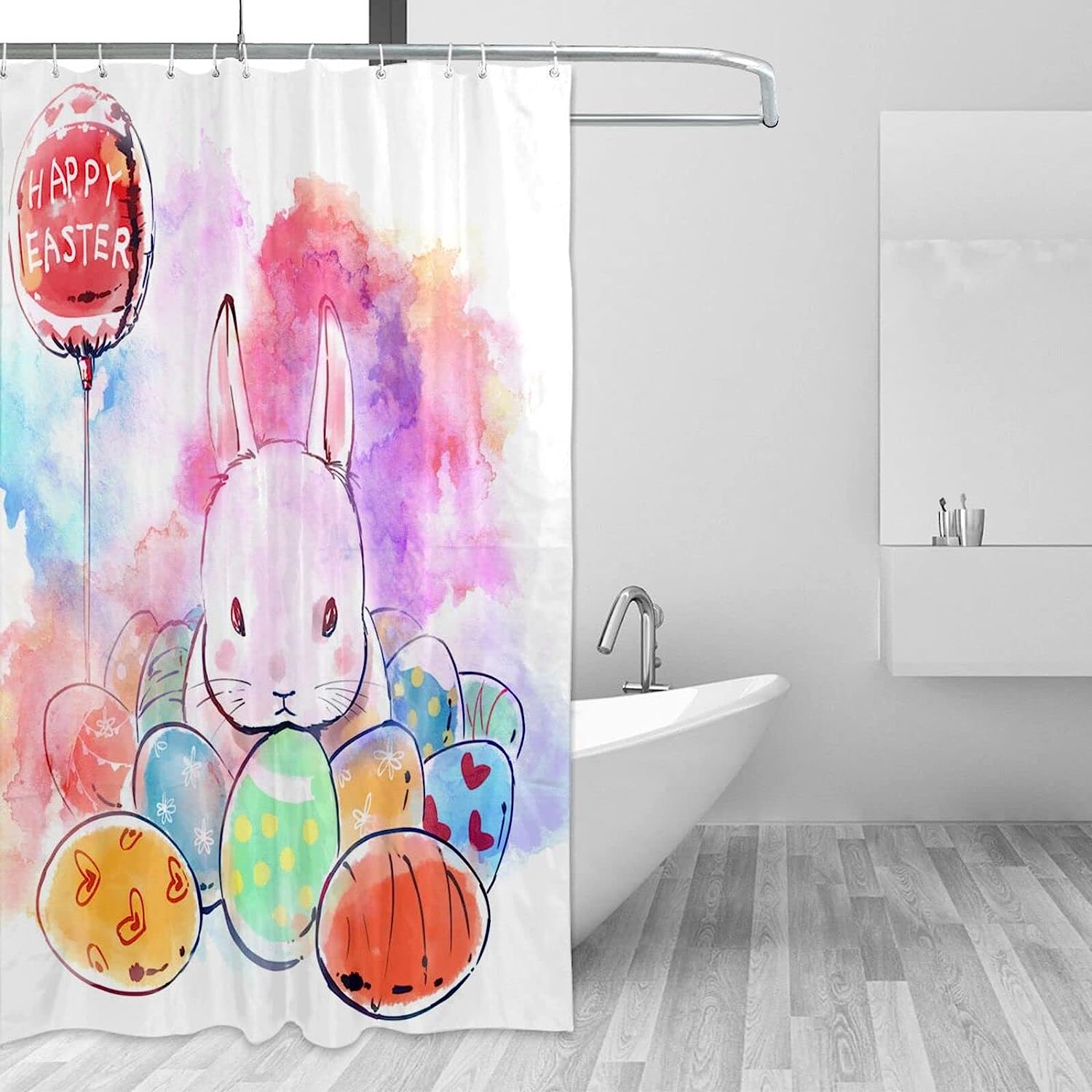 Watercolor Red Balloon Kids Bathroom Shower Curtain