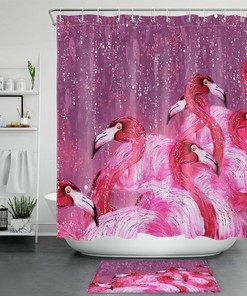 Watercolor Red Flamingo Shower Curtain, Bold Bathroom Decor