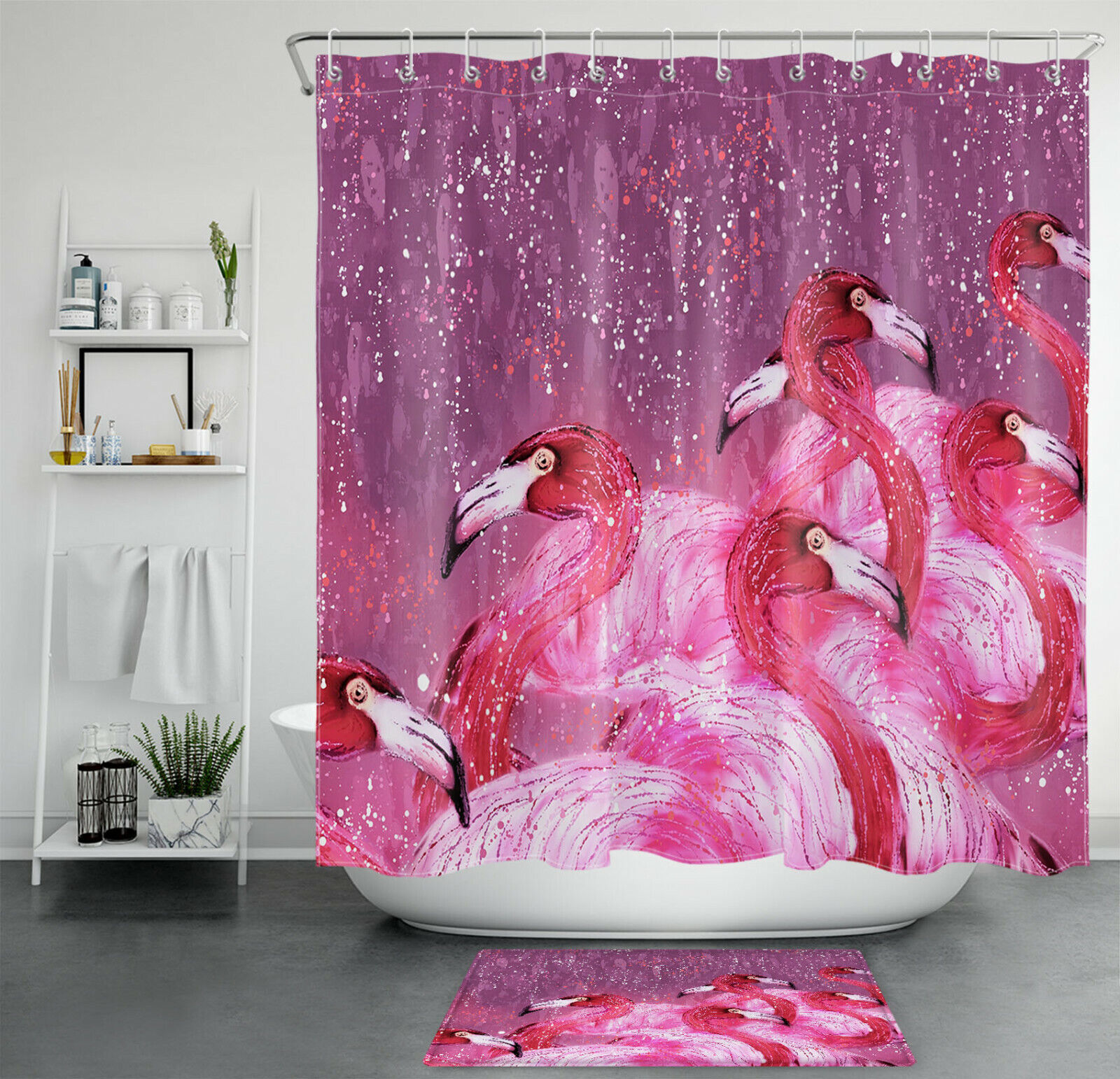 Watercolor Red Flamingo Shower Curtain, Bold Bathroom Decor