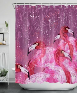 Watercolor Red Flamingo Shower Curtain, Bold Bathroom Decor