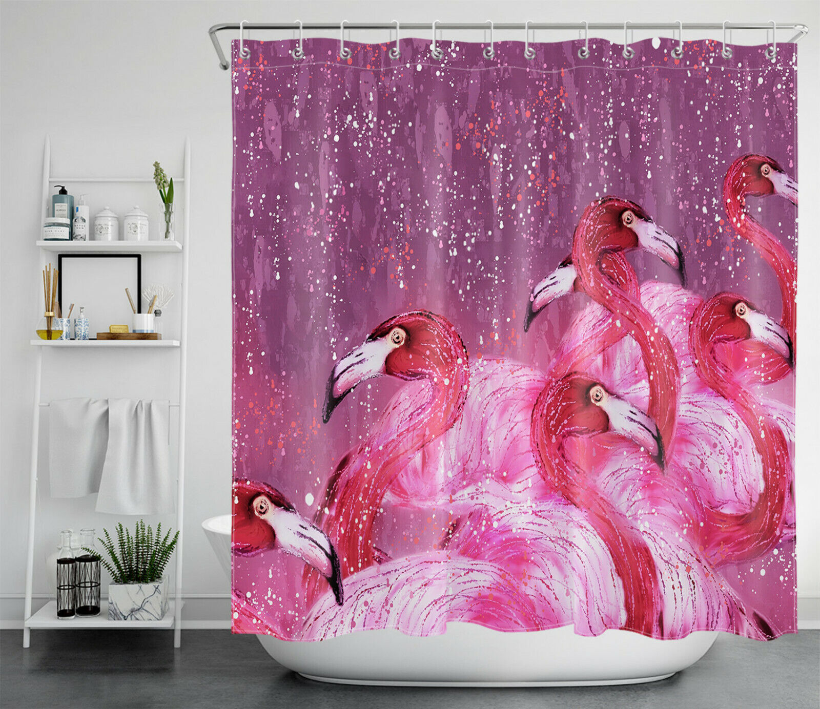 Watercolor Red Flamingo Shower Curtain, Bold Bathroom Decor
