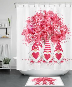 Watercolor Red Heart Tree Shower Curtain | Valentine Gnomes Bathroom Accessory
