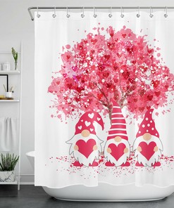 Watercolor Red Heart Tree Shower Curtain | Valentine Gnomes Bathroom Accessory
