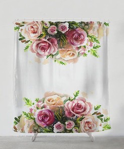 Watercolor Rose Wanderlust Shower Curtain, Boho Bathroom Decor