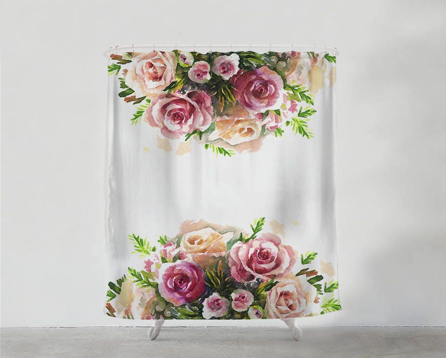 Watercolor Rose Wanderlust Shower Curtain, Boho Bathroom Decor
