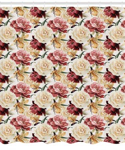 Watercolor Roses And Peonies Garden Print Shower Curtain For Bathroom