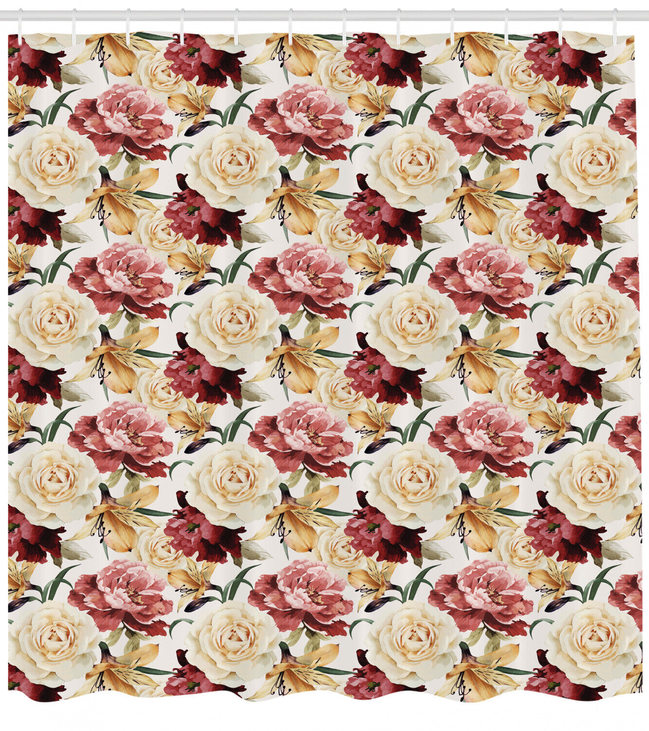 Watercolor Roses And Peonies Garden Print Shower Curtain For Bathroom