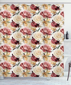 Watercolor Roses And Peonies Garden Print Shower Curtain For Bathroom