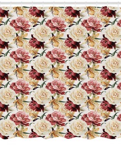 Watercolor Roses And Peonies Garden Print Shower Curtain For Bathroom
